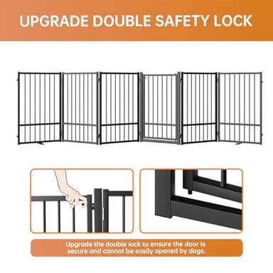 SNUOWU Full Metal Freestanding Dog Gate with Door, 32''Height Foldable Pet Dog Fence for Indoor & Outdoor, 6 Panels Extra Wide Free Standing TallDog Gates for Doorways,House,Stairs,Porch,Deck,Yard - Image 4