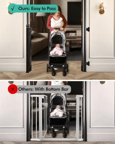 Retractable Baby Gates for Stairs, Mesh Dog Gate for Doorways, 33.6" Tall, Expands to 55" Wide,Pet Safety Essential Fit for Baseboards, Wide Toddlers Gates for Hallways, Indoor & Outdoor,Black - Image 3