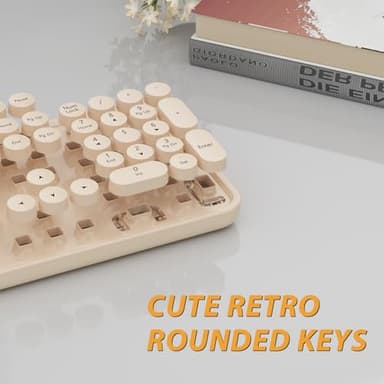 Kootop Wireless Keyboard and Mouse Combo, Cute Colorful 104 Keys Typewriter Retro Round Keycaps Keyboard for PC Laptop,Desktop,Windows, Home and Office Keyboards Coffee - Image 2