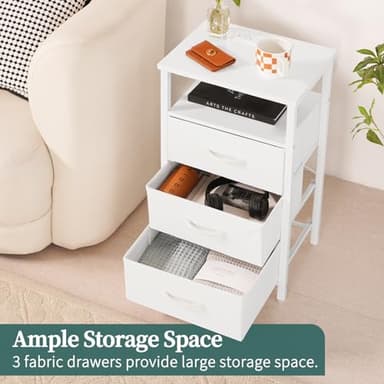 Yoobure Night Stand with Charging Station, 16 Colors LED Nightstand with USB Ports and Outlets, End Table with 3 Fabric Drawers and Storage Shelf, Bedside Tables Small Dresser for Small Space White - Image 6