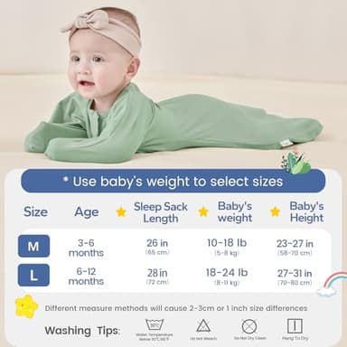 ZIGJOY Shark-Fin Transition Swaddle - 1.0 Tog Baby Sleep Sack Soft Cotton Transitional Swaddle Baby Wearable Blanket with 2-Way Zipper for All Seasons, Green&Leaf, 6-12 Months - Image 5