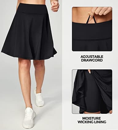 IUGA 20" Knee Length Skorts Skirts for Women with Pockets Tennis Skirt High Waisted Golf Skirts for Women Casual Athletic Black - Image 3