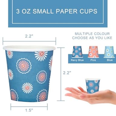 SIUQ 300 Pack 3 oz Paper Cups, Disposable Bathroom Cups, Small Mouthwash Cup, Hot/Cold Beverage Drinking Cups, Mini Paper Cups for Bathroom, Birthday Party, Travel, Events, Picnic, BBQ (Daisy) - Image 6