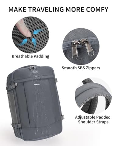 ECOHUB Travel Backpack for Men Women, Carry on Backpack with USB Charging Hole, Spirit Airlines Personal Item Bag Flight Approved, 15.6 Inch Laptop Backpack with Anti Theft Pockets, 30L, Grey - Image 7