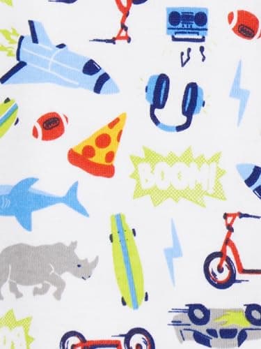 Simple Joys by Carter's Baby Boys' 3-Pack Snug Fit Footless Cotton Pajamas, Red Firetruck/White Monster/Sharks, 6-9 Months - Image 5