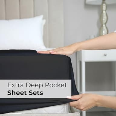 Extra Deep Queen Sheet Set - 6 Piece Breathable & Cooling Sheets - Hotel Luxury Bedding Set w/18-24 Inch Extra Deep Pockets - Easy & Secure Fit - Super Soft, Wrinkle Free & Comfy - Black, Queen Size - Image 9