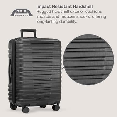 U.S. Traveler Boren Polycarbonate Hardside Rugged Travel Suitcase Luggage with 8 Spinner Wheels, Aluminum Handle, Black, Checked-Large 30-Inch - Image 3