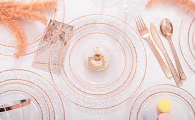 Ciaell 150PCS Rose Gold Plastic Plates – Disposable Plates with Rose Gold Plastic Silverware include 50Plates, 25Forks, 25Knives, 25Spoons, 25Cups for Wedding & Party - Image 9