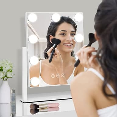 Kotdning Vanity Mirror with Lights,Lighted Vanity Mirror with 9 Dimmable Bulbs for Dressing Room & Bedroom,3 Color Lighting,Modes Detachable 10x Magnification 360°Ratation(White) 12" L x 14.4" W - Image 8
