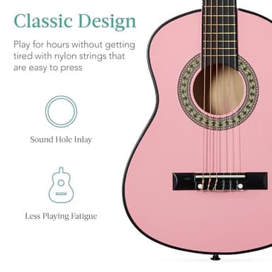 Best Choice Products 30in Kids Acoustic Guitar, All-in-One Beginner Starter Kit w/Strap, Case, Extra Strings, Rosette Inlay - Pink - Image 6