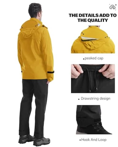 iCreek Rain Suit Waterproof Jacket with Pants 2 Pieces Breathable Lightweight Packable Raincoat with Hooded Rain Gear Unisex(M, Yellow) - Image 5