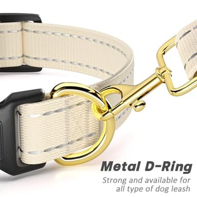 TMOODEL Reflective Dog Collar for Medium Dogs, Cute Adjustable Heavy-Duty Nylon Puppy Collars for Boy and Girl Female, Soft Pet Accessories with Quick Release Buckle, Neck 14-20", Beige - Image 5