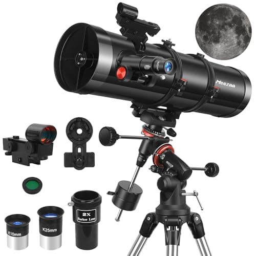 MEEZAA Telescope, 150EQ Reflector Telescope for Adults Astronomy Beginners, Manual Equatorial Professional Telescopes Astronomy with 2X Barlow Lens, Phone Adapter, Adjustable Tripod and Moon Filter - Image 1