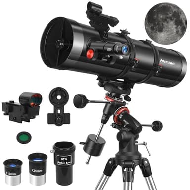 MEEZAA Telescope, 150EQ Reflector Telescope for Adults Astronomy Beginners, Manual Equatorial Professional Telescopes Astronomy with 2X Barlow Lens, Phone Adapter, Adjustable Tripod and Moon Filter - Image 1
