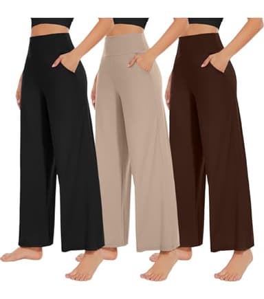 NEW YOUNG 3 Pack Women's Wide Leg Pants with Pockets High Waist Loose Sweatpants Casual Lounge Yoga Workout Palazzo - Image 1