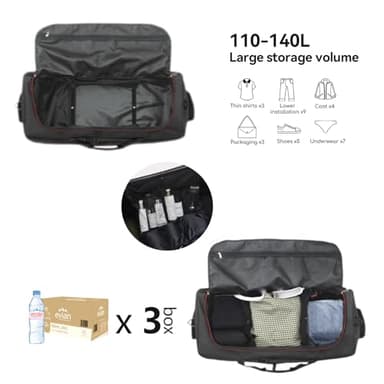 Vomgomfom 32" Soft-Sided Foldable Wheeled Travel Duffel Bag,Expandable 110L to 140L Rolling Cargo Bag with 2 Wheels and Multiple Pockets,Black-red - Image 2