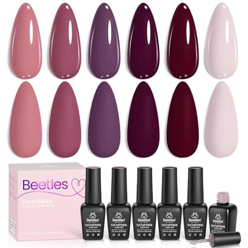 Beetles Burgundy Purple Gel Nail Polish Set - 6 Color Fall Dark Purple Maroon Mauve Plum Gel Polish Kit, Soak Off UV LED Nail Gel for Autumn Manicure Nail Art Gifts for Women - Image 1