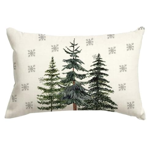 RABUSOFA Christmas Outdoor Pillow Covers 12x20 Inch Waterproof Christmas Trees Decoration Winter Snowflake Holiday Lumbar Decorative Cushion Cases for Home Patio Couch Green Pine