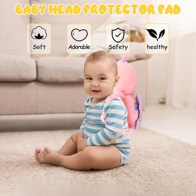 Baby Head Protection Backpack - Soft & Comfortable, Cute Cartoon Design, Pink Butterfly - Image 4