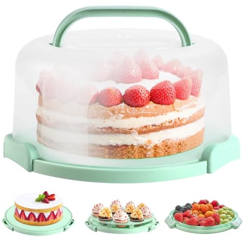 Ohuhu Cake Carrier with Lid and Handle, BPA-Free Cake Containers Cake Holder for 10 inch Cake with 2 Handles Cupcake Carrier - Plastic Cover Two Sided Base for Transport Pies Nuts Fruit Perfect Gifts - Image 1