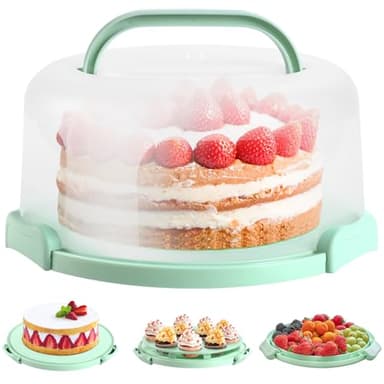Ohuhu Cake Carrier with Lid and Handle, BPA-Free Cake Containers Cake Holder for 10 inch Cake with 2 Handles Cupcake Carrier - Plastic Cover Two Sided Base for Transport Pies Nuts Fruit Perfect Gifts - Image 1