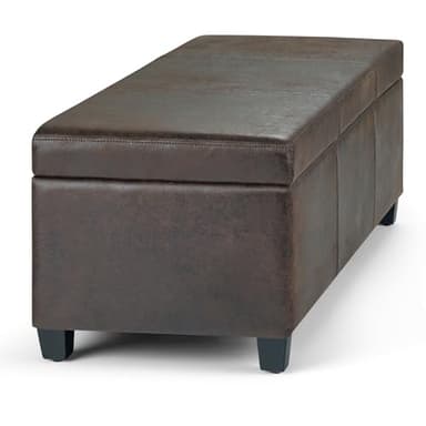 SIMPLIHOME Avalon 48 inch Wide Contemporary Rectangle Storage Ottoman Bench in Distressed Brown Vegan Faux Leather, Assembled, for the Living Room, Entryway and Family Room - Image 11