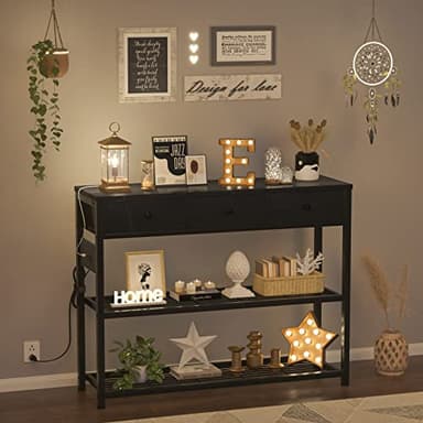 Ecopriso 47'' Entryway Table with Outlets and USB Ports, Console Table with 3 Drawers, Sofa Table Narrow Long with Storage Shelves for Living Room, Couch, Hallway, Foyer, Kitchen Counter, Black - Image 8