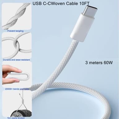 iPhone 16 15 Charger, 2Pack PD Dual USB C Charger Block Fast Charging Wall Charger Plug with 10FT Long USB C to C Charger Cord Woven Cable for Apple iPhone 16/16 Plus/16 Pro/16 ProMax/15/15ProMax/iPad - Image 5