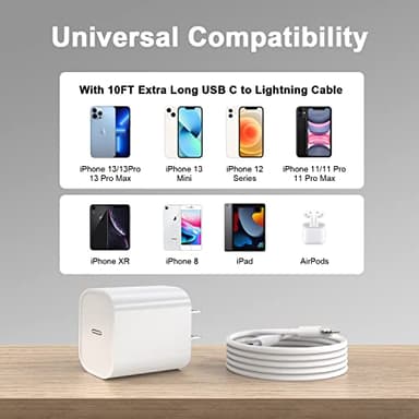 Matsusho iPhone Charger Fast Charging 10 FT, 2 Pack 20W USB C Wall Charger Block with 10FT Long Type C to Lightning Fast Charging Data Sync Cable Compatible for iPhone 14 13 12 11 Pro Max XS XR X iPad - Image 4