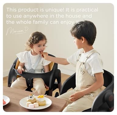 KUB High Chair for Babies and Toddlers Adjustable Foldable Convertible 5 Point Harness Easy Clean Wood-Printed Metal with Removable Tray Baby Highchair for Family (Black&Walnut Wood-Printed Metal) - Image 9