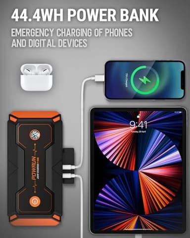 Powrun P-ONE Jump Starter, 2000A Portable Jump Box - Car Jump Starter Battery Pack for up to 8.0L Gas and 6.5L Diesel Engines, 12V Battery Jump Starter with Carry Case (Orange) - Image 5