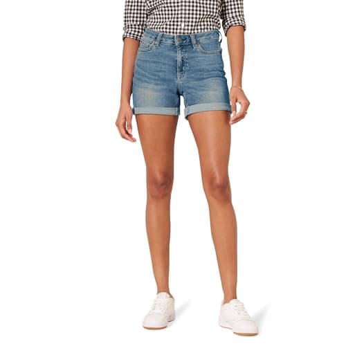 Amazon Essentials Women's Mid-Rise Slim Fit 4" Denim Shorts, Medium Wash, 6 - Image 1
