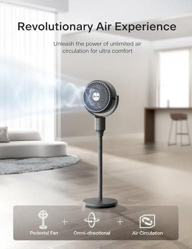 PELONIS Pedestal Fan, Air Circulator, Ultra OmniFlow (135°+90°Auto Oscillation), Quiet Floor Fan with 3 Speeds, Remote, 7H Timer, Memory Function, Adjustable Height, Standing Fan for Bedroom - Image 3