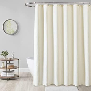 Dynamene Extra Wide Shower Curtain - 180 Inch Wide Waffle Weighted Thick Cloth Bathroom Shower Curtain, Neutral Heavy Duty Hotel Shower Curtain Set with 32 Plastic Hooks, 180x72, Cream/Ivory - Image 5