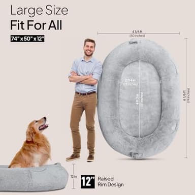 Human Dog Bed for People Large - Bean Bag Adult Size Giant Extra Sized for Kid Waterproof and Washable Anti-Slip Grey 74" x50" x12" (Grey White) - Image 4