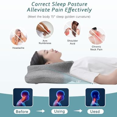 CHxxy Cervical Neck Pillow for Pain Relief Sleeping, Contour Memory Foam Pillows, Ergonomic Side Sleeper Pillows for Adults, Cooling Orthopedic Neck Support Pillow for Back Stomach Sleepers - Image 2