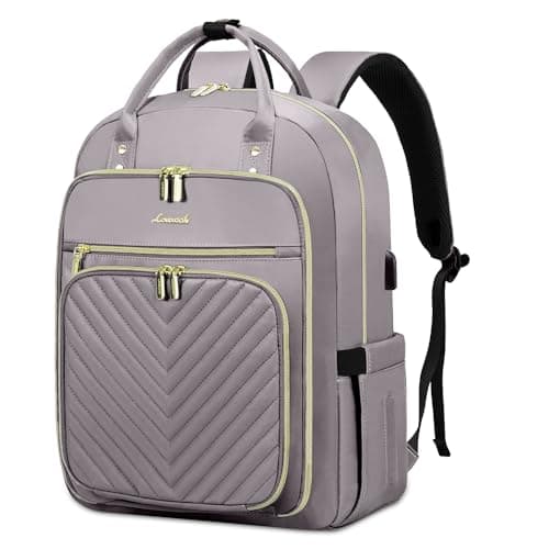 LOVEVOOK Laptop Backpack for Women, Water Resistant Travel Work Backpacks Purse Stylish Business Teacher Nurse Computer Bag with USB Charging Port,Purple Gray - Image 1