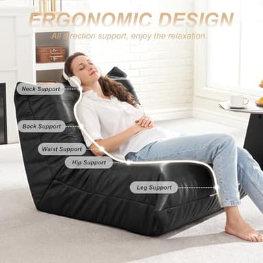 Hobestluk Giant Bean Bag Chair Lazy Floor Sofa, Memory Foam Fireside Sofa for Adults, Big Beanbag Faux Leather Armless Chair for Living Room Bedroom Dorm Office (Black, Single) - Image 4