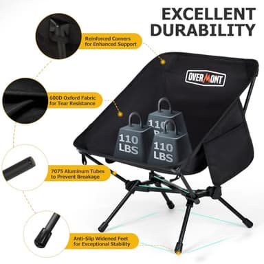 Overmont Ultralight Portable Camping Chair- Lightweight Folding Backpacking Chair, Support up to 330Lbs Compact Beach Chair for Adults with Carry Bag for Backpack Hiking Fishing Outdoor Camp 2pcs - Image 7