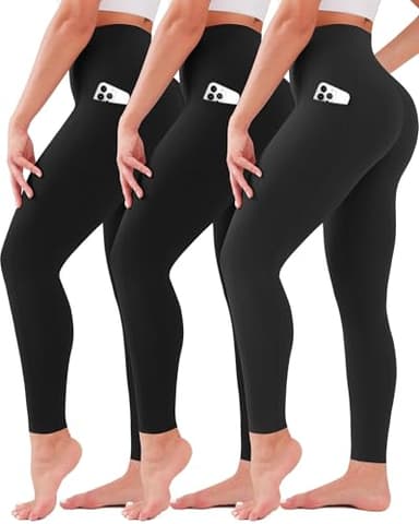 3 Pack Leggings for Women High Waisted No See-Through Tummy Control Soft Yoga Pants Womens Workout Athletic Running Leggings Black/Black/Black - Image 1