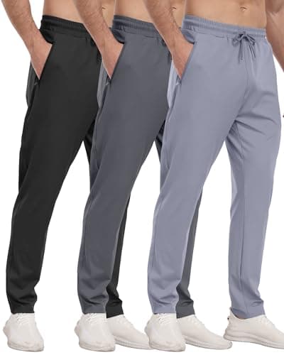 3 Pack Mens Athletic Sweatpants with Zipper Pockets,Workout Gym Joggers Pants for Men Running Jogging Pants-BlackDark GrayLight Gray-L - Image 1