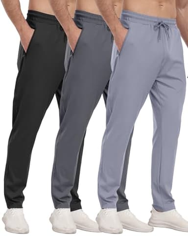 3 Pack Mens Athletic Sweatpants with Zipper Pockets,Workout Gym Joggers Pants for Men Running Jogging Pants-BlackDark GrayLight Gray-L - Image 1