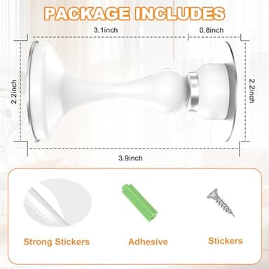Crosize Magnetic Door Stoppers 2 Pack, Stainless Steel Door Stops for Wall and Floor Mounting, Door Holder Keep Door Open, No Drilling Door Stop with Adhesive Tapes, White - Image 5