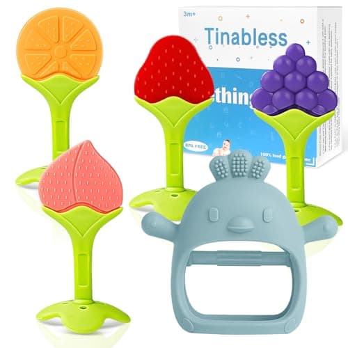 Baby Teething Toys(5 Pack) - Tinabless Infant Teething Keys&Silicone Teething Mitten for Babies Over 3 Months, BPA-Free, Natural Organic Freezer Safe for Infants and Toddlers(Blue) - Image 1