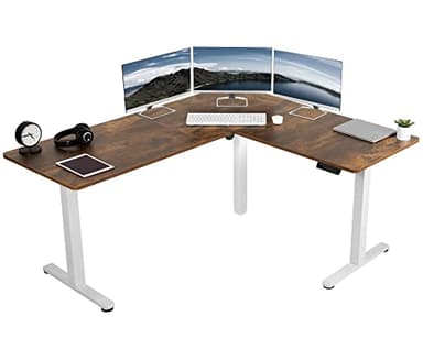 VIVO Electric Corner 63 x 55 inch L-Shaped Standing Desk, Memory Height Adjustment, Rustic Vintage Brown Top White Frame, DESK-E3CTWN - Image 1