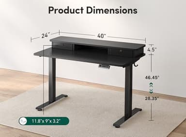 FEZIBO 40 x 24 Inch Height Adjustable Electric Standing Desk with Double Drawer, Computer Desk, Home Office Stand Up Table with 4 Height-Adjustable Feets & 2 Hooks, Black - Image 3