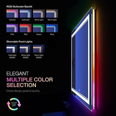ISTRIPMF 24x36 inch RGB LED Bathroom Mirror with Lights, Colorful Changing Lighted Mirror, Shatterproof Dimmable Anti-Fog LED Vanity Mirror for Bathroom (RGB Backlit + Front-Lit) - Image 3