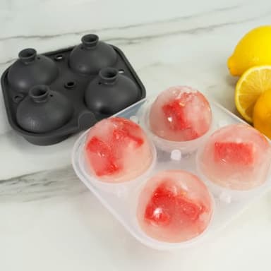 Samuelworld Large Silicone Premium Ice Trays, 2-Pack Combo, 2 Inches Big Cubes & 2.5 Inches Sphere Ice Molds - BPA Free, Craft Ice Maker for Gifting, Whiskey, Cocktails, Easy Release - Gray - Image 2