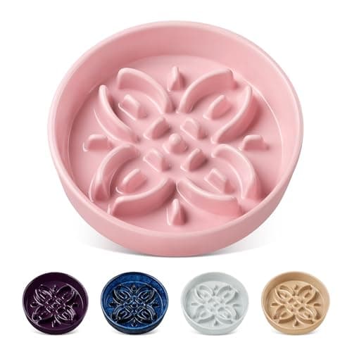 vancasso Ceramic Slow Feeder Dog Bowls, Puzzle Dog Food Bowls with Floral Maze, Anti -Slip Pet Food Dish for Small Breed, 0.6 Cups, Pink - Image 1