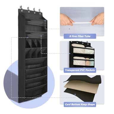 FENTEC 1 Pack 8 Shelves Over The Door Shoe Organizer, 68" Exlarge Deep Pockets Hanging Shoe Organizer, Shoe Rack for Closet, Shoe Holder for Boots,Over Door Organizer in Home, RV, Dorm, Black - Image 3